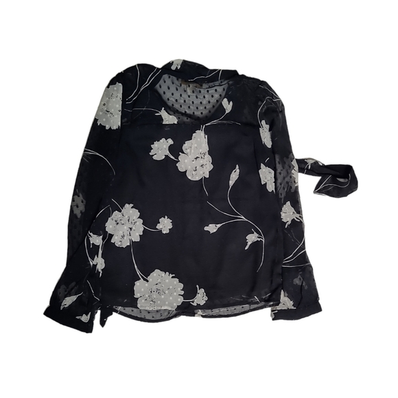Monteau Los Angeles Black & White Swiss Dot Sheer Floral Print Blouse Size S - Picture 2 of 5